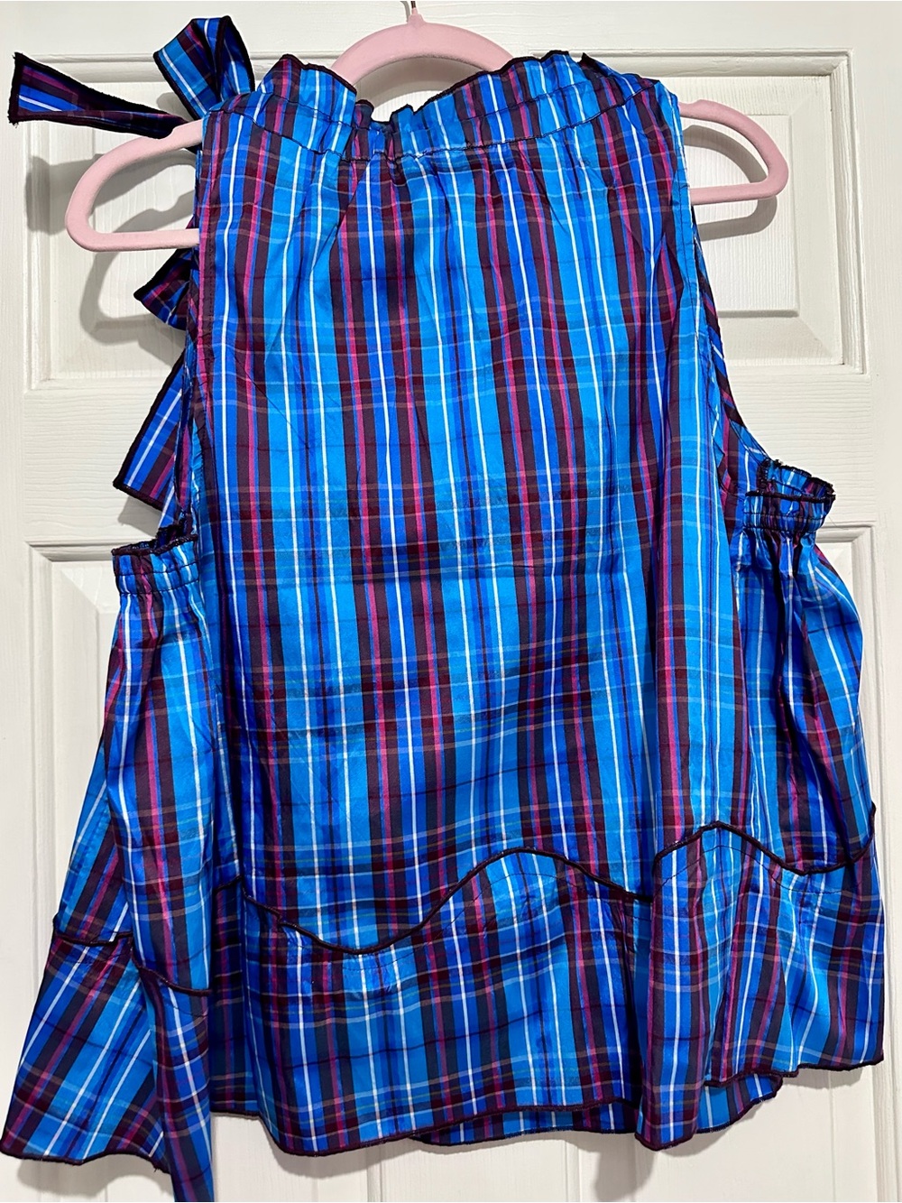 NWT Maeve Blue Plaid Tie-Shoulder Sleeveless Blouse